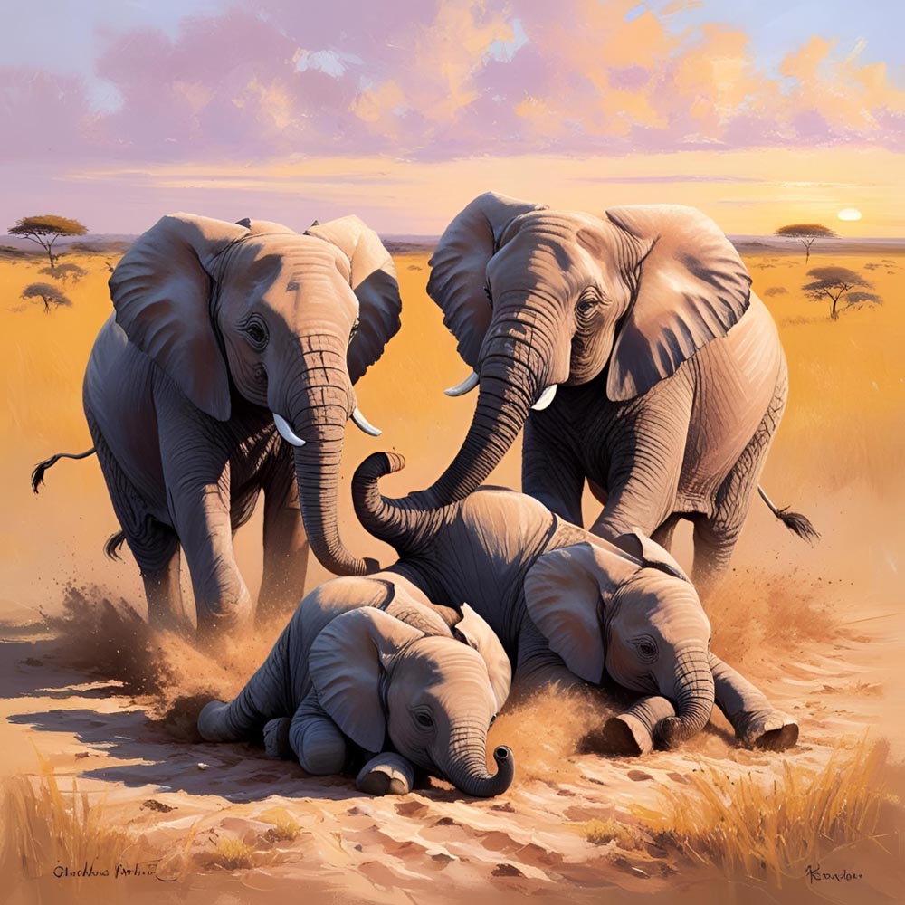 Diamond Painting - Family Bond β Elephants at Play