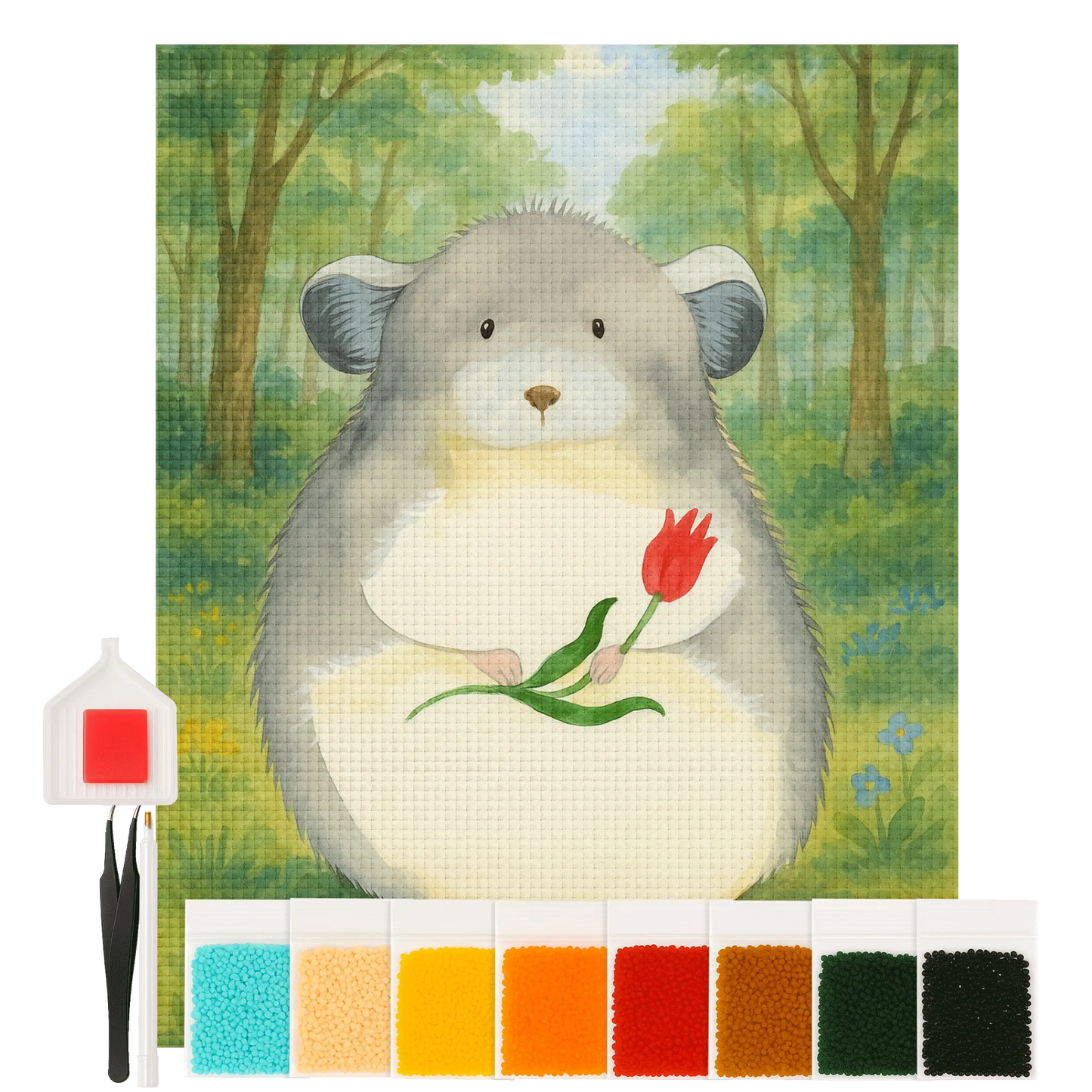 Diamond Painting - Chinchilla with flower by Mr. & Mrs. Panda