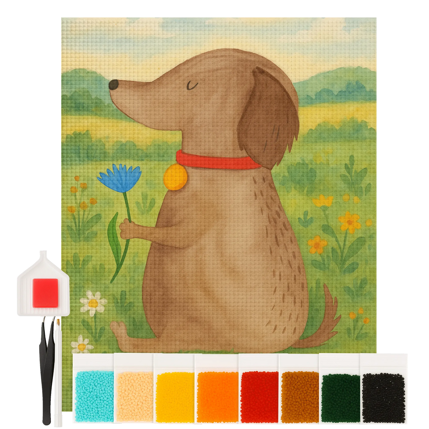 Diamond Painting - Dog with flower by Mr. & Mrs. Panda