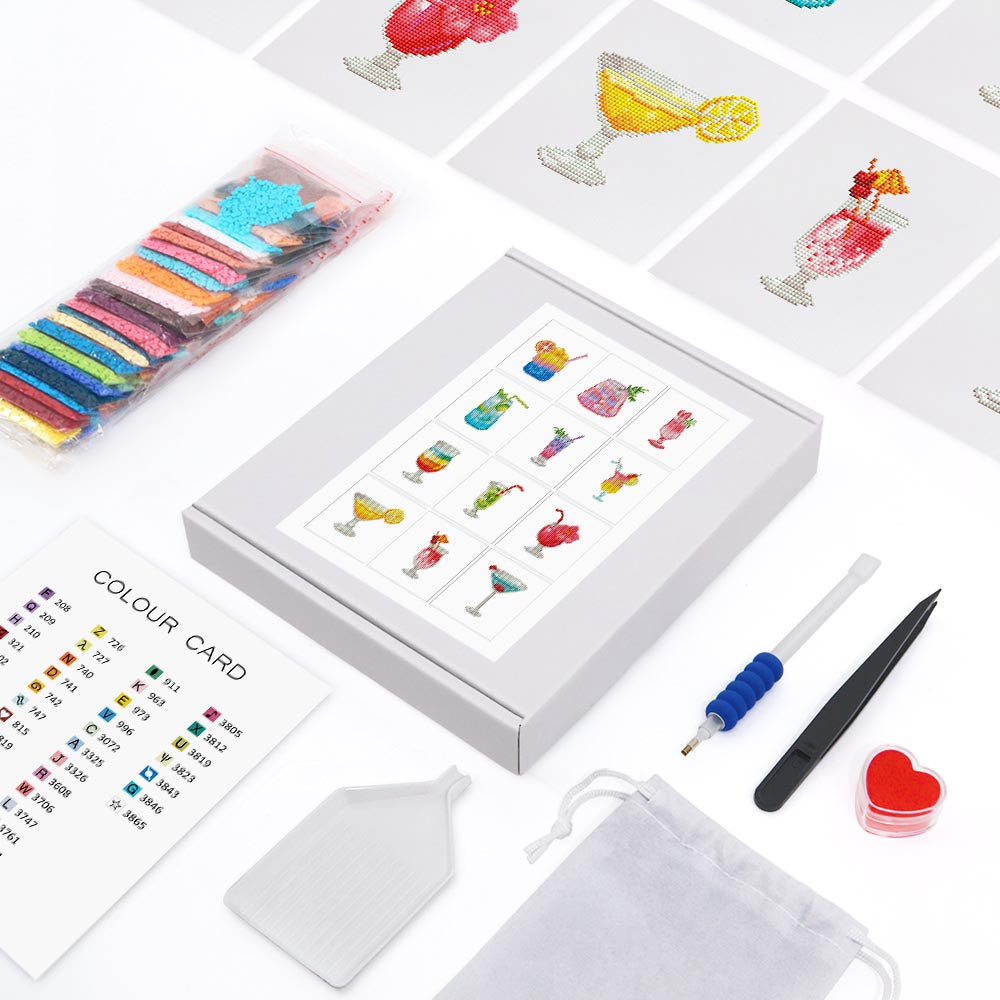 Diamond Painting - 12 Mini-Paintings | Colorful Cocktail Set