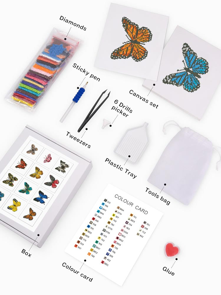Diamond Painting - 12 Mini-Paintings | Colorful Butterflies
