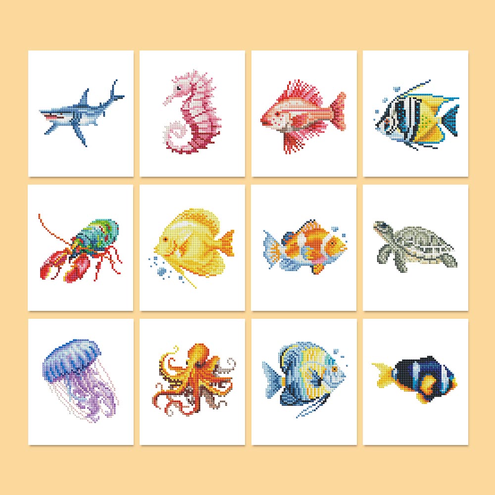 Diamond Painting - 12 Mini-Paintings | Sea Life