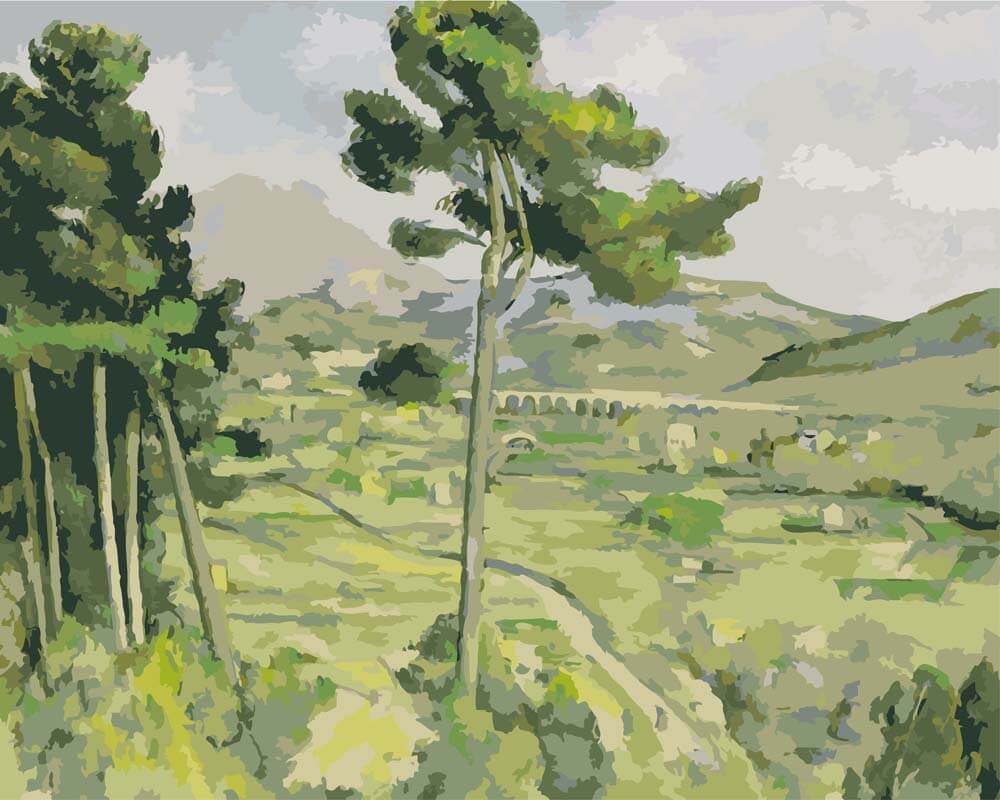 Diamond Painting - Mont Sainte-Victoire and the Viaduct of the Arc River Valley | Paul Cezanne