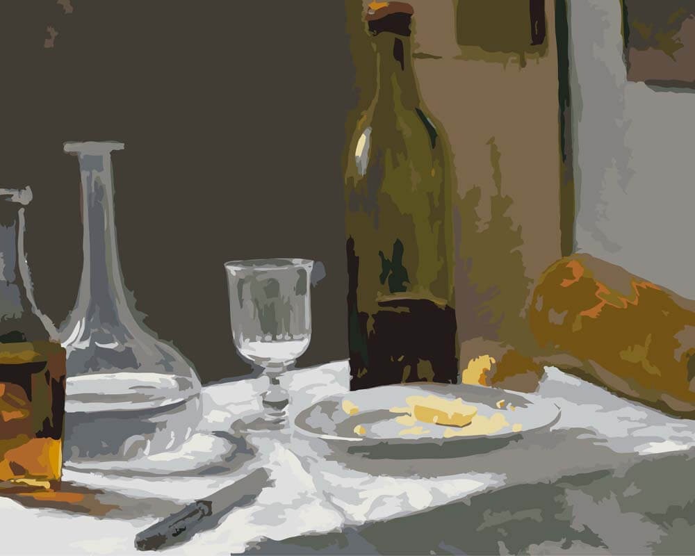 Diamond Painting - Still Life with Bottle, Carafe, Bread, and Wine | Claude Monet