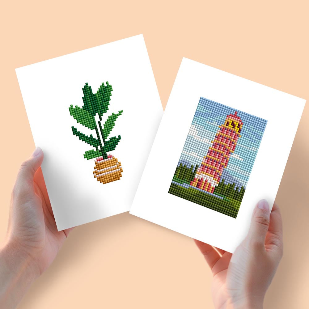 Diamond Painting - 2 Mini-Paintings | Plant & Fantasy Tower