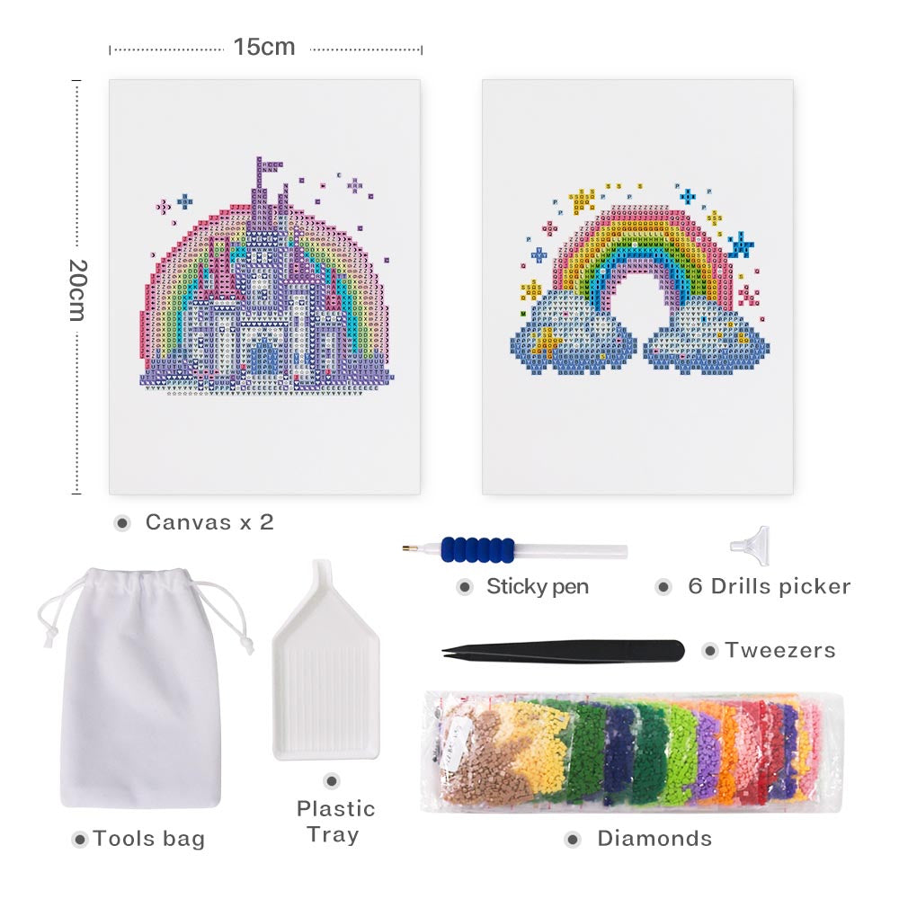 Diamond Painting - 2 Mini-Paintings | Fairy Castle & Rainbow Magic
