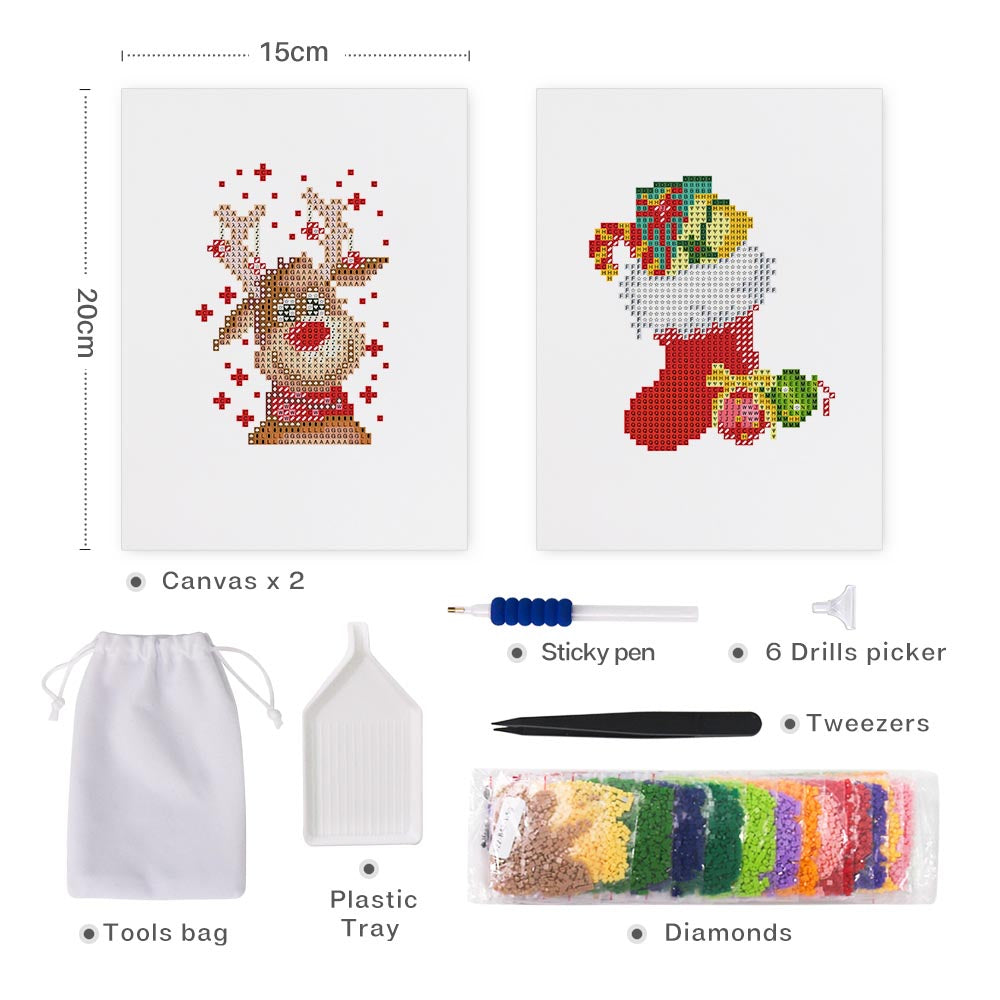 Diamond Painting - 2 Mini-Paintings | Stocking & Rudolph