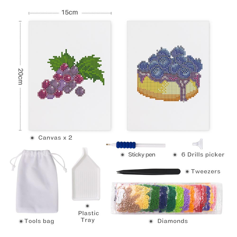 Diamond Painting - 2 Mini-Paintings | Grapes & Blueberry Tart