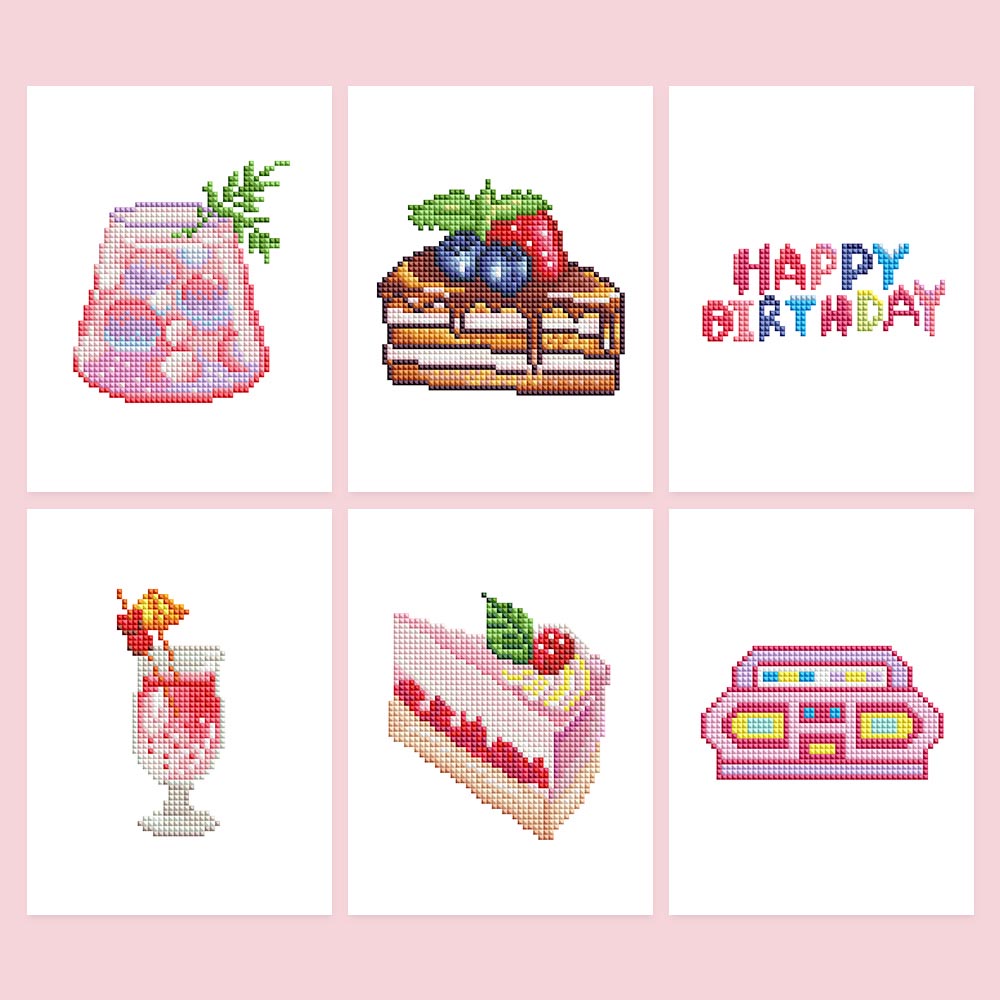 Diamond Painting - 6 Mini-Paintings | Cake & Drinks