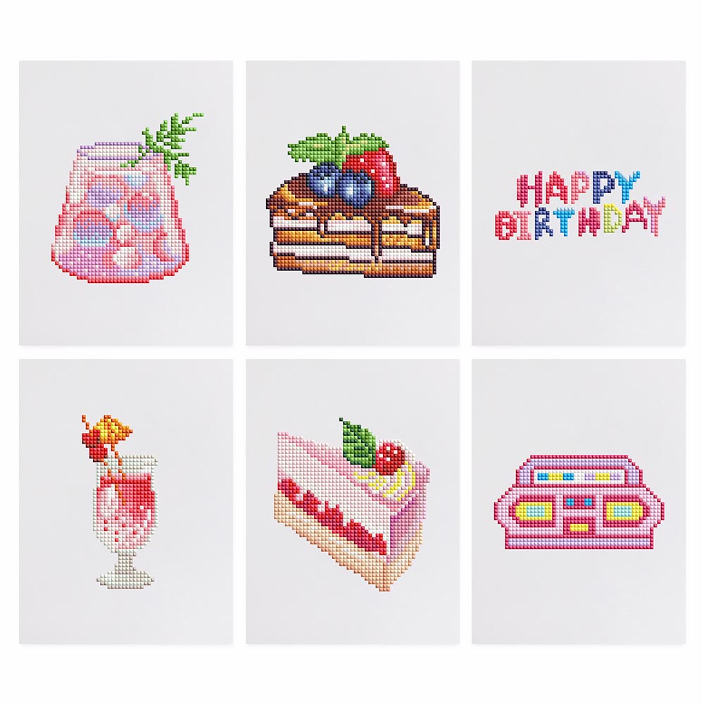 
6 Mini-Paintings – Cake & Drinks diamond painting kit