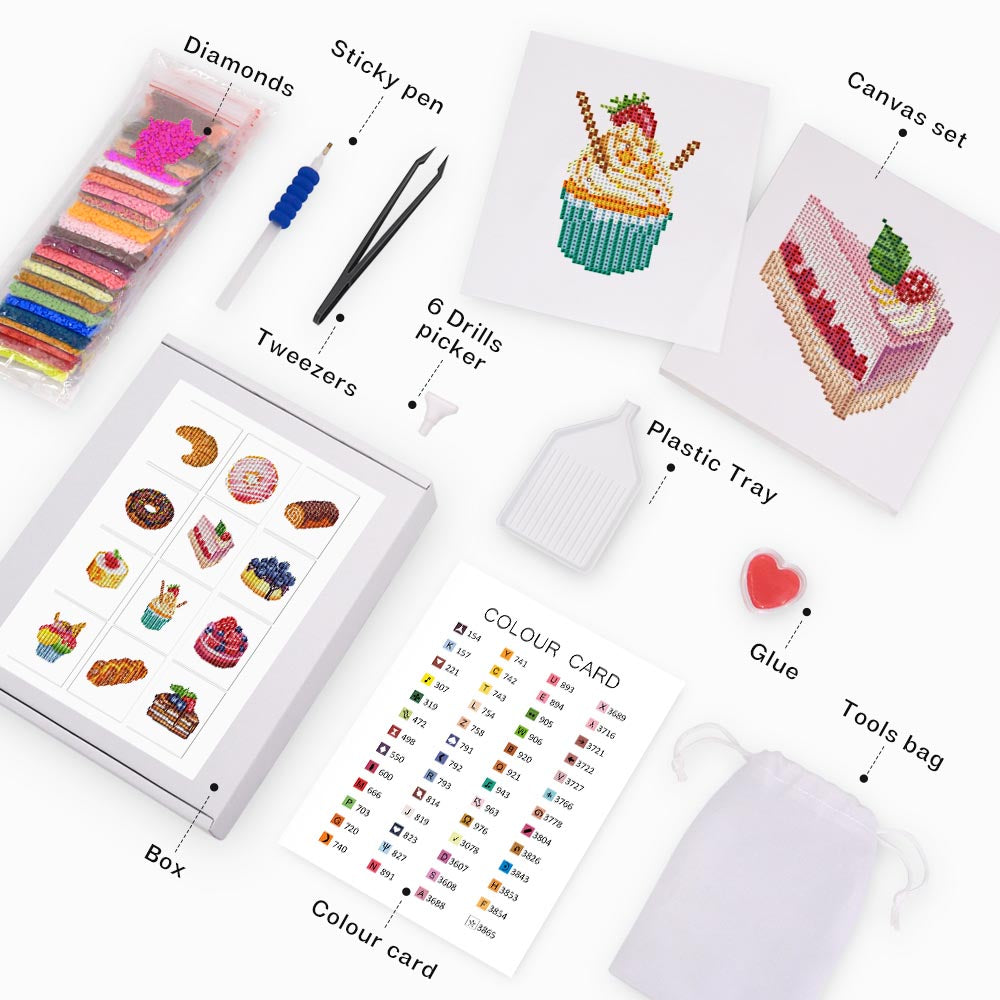 Diamond Painting - 12 Mini-Paintings | Bakery Set