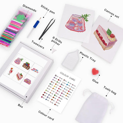 Diamond Painting - 6 Mini-Paintings | Cake & Drinks