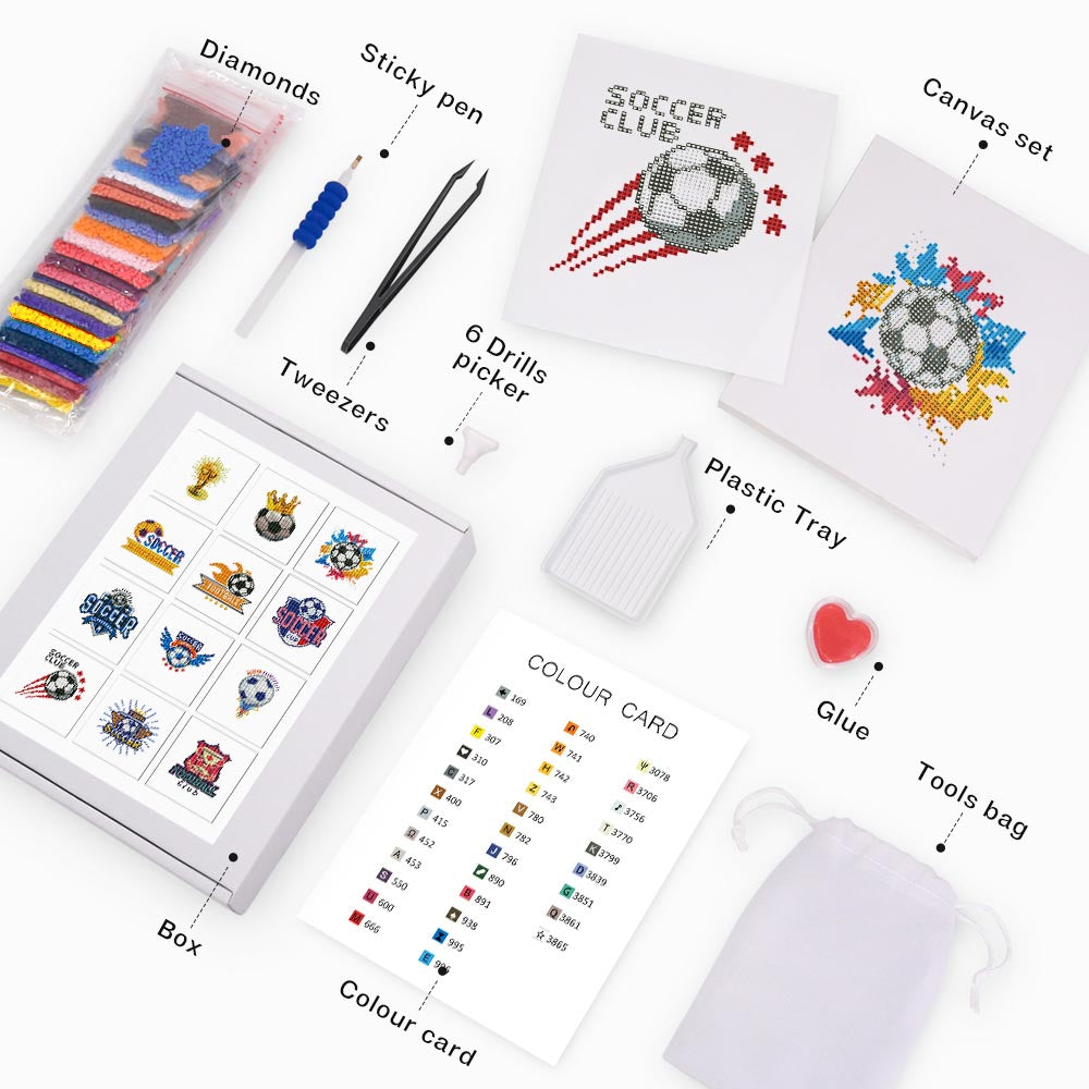 Diamond Painting - 12 Mini-Paintings | Soccer Set