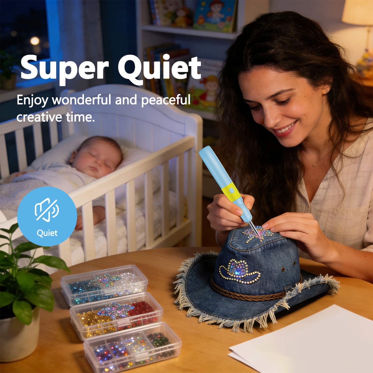 Diamond Painting Hotfix Rhinestone Applicator Kit – Cordless Tool with 3024 Rhinestones (Pink & Blue)