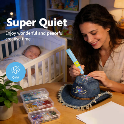 Diamond Painting Hotfix Rhinestone Applicator Kit – Cordless Tool with 3024 Rhinestones (Pink & Blue)