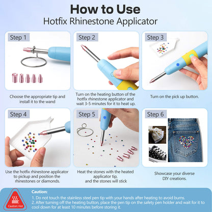 Diamond Painting Hotfix Rhinestone Applicator Kit – Cordless Tool with 3024 Rhinestones (Pink & Blue)