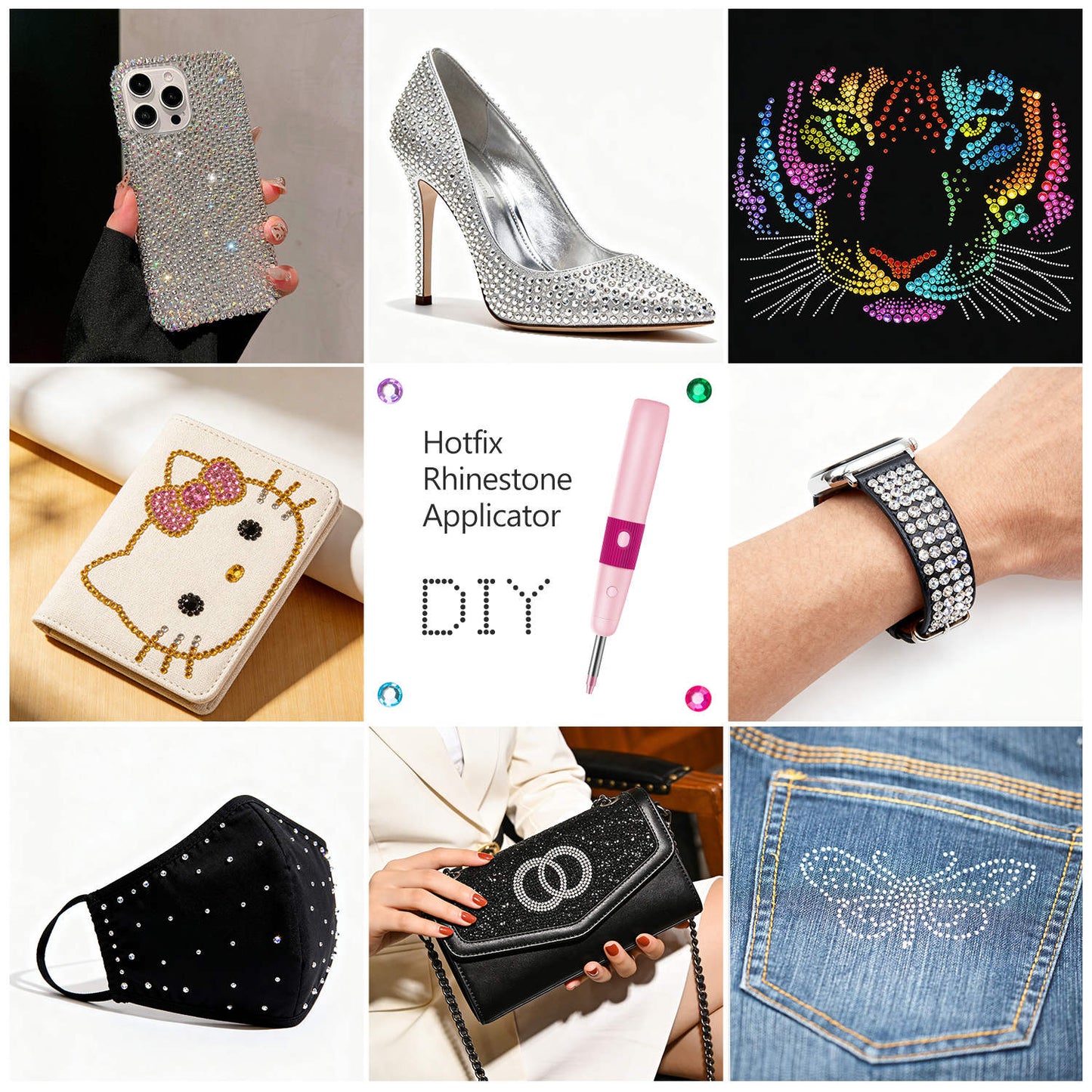 Diamond Painting Hotfix Rhinestone Applicator Kit – Cordless Tool with 3024 Rhinestones (Pink & Blue)