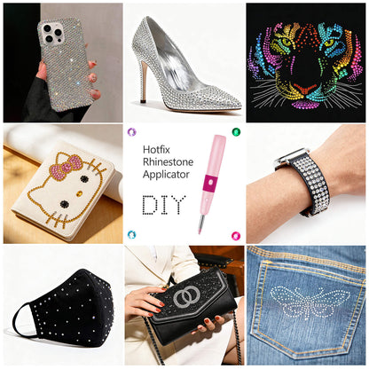 Diamond Painting Hotfix Rhinestone Applicator Kit – Cordless Tool with 3024 Rhinestones (Pink & Blue)