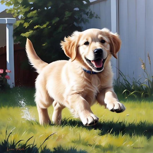 Diamond Painting - Pure Joy – Playful Golden Puppy