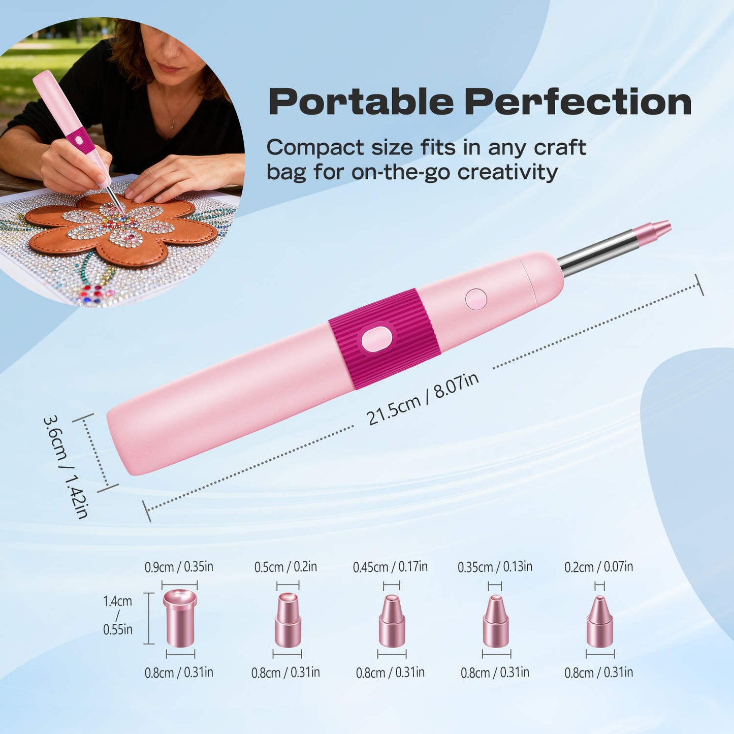 Diamond Painting Hotfix Rhinestone Applicator Kit – Cordless Tool with 3024 Rhinestones (Pink & Blue)