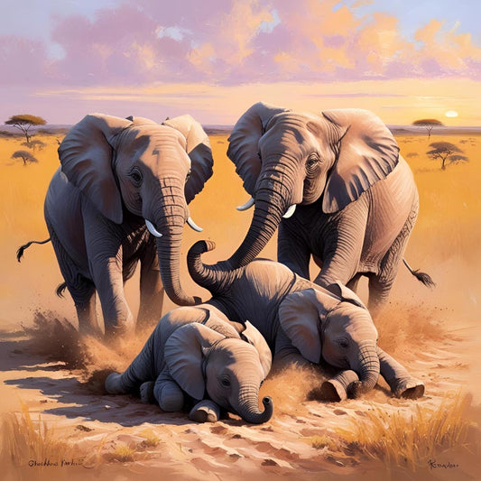 Diamond Painting - Family Bond – Elephants at Play