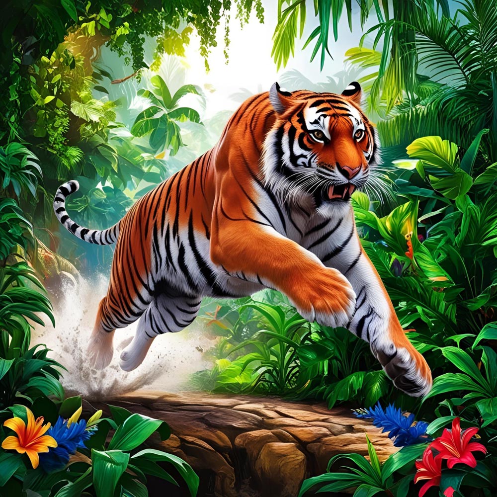 
Diamond Painting - Jungle Fury – The Leaping Tiger
