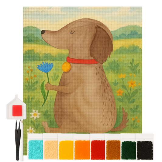 Diamond Painting - Dog with flower by Mr. & Mrs. Panda