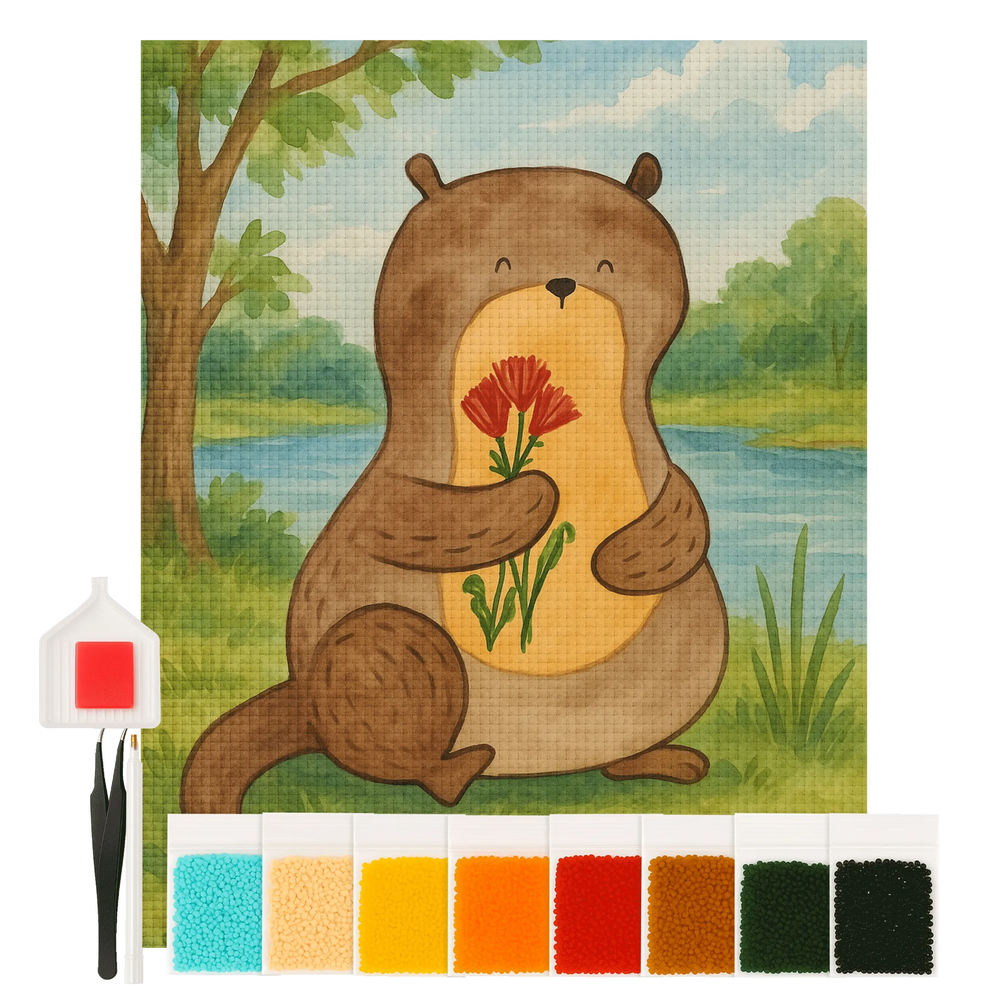Diamond Painting - otter with flowers by Mr. & Mrs. Panda