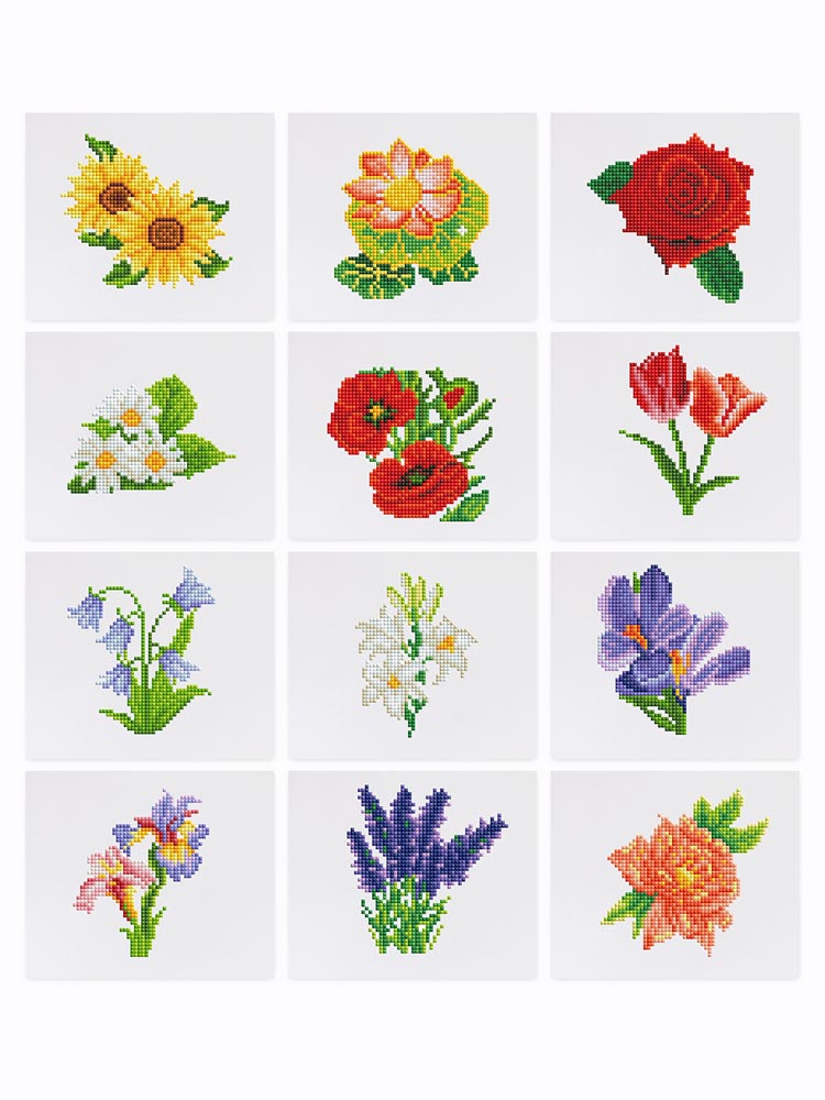 
Diamond Painting - 12 Mini-Paintings | Flower Set