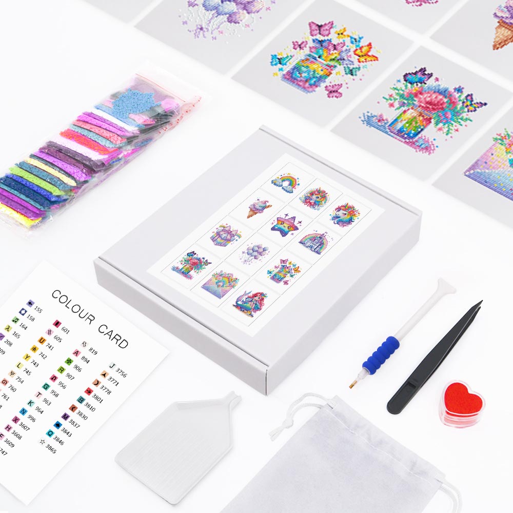Diamond Painting - 12 Mini-Paintings | Unicorn Glitter Set