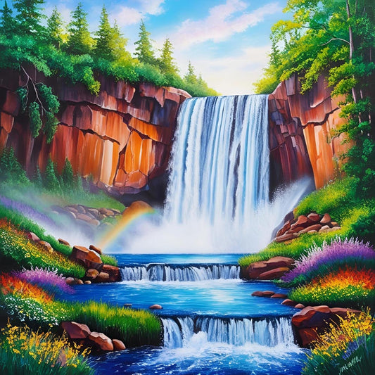 Diamond Painting - Paradise Cascade – Garden of Rainbows