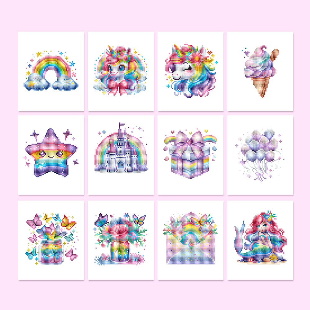 Diamond Painting - 12 Mini-Paintings | Unicorn Glitter Set