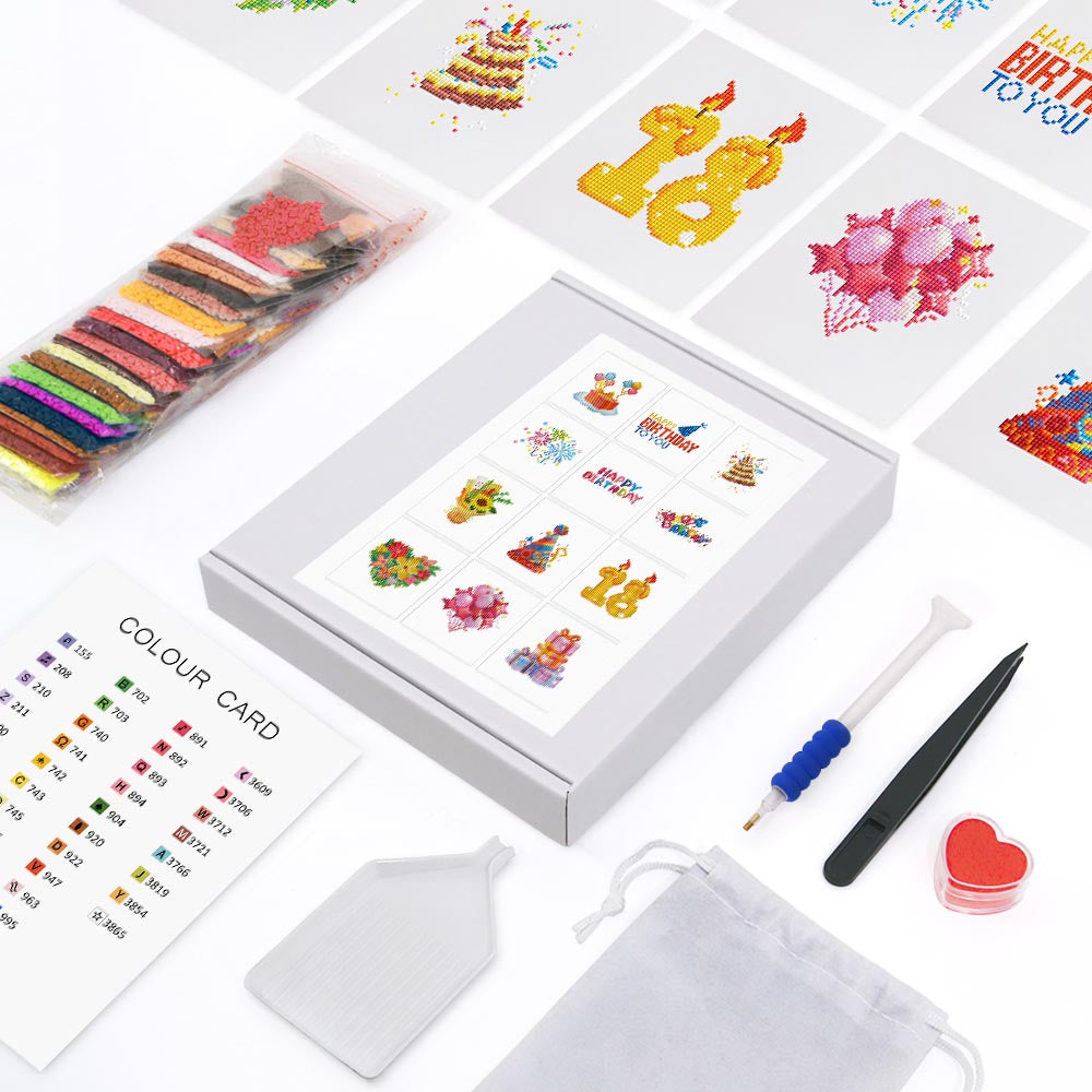 12 Mini-Paintings – 18. Birthday Set diamond painting kit – image 3