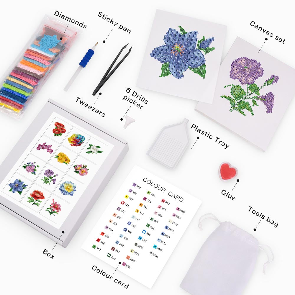 Diamond Painting - 12 Mini-Paintings | Flowergram Bundle