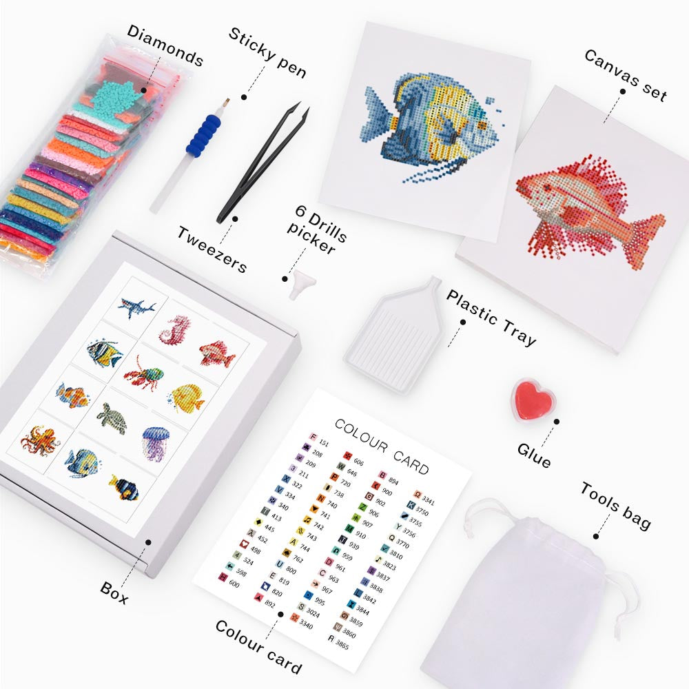 12 Mini-Paintings – Sea Life diamond painting kit – image 3
