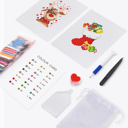 Diamond Painting - 2 Mini-Paintings | Stocking & Rudolph