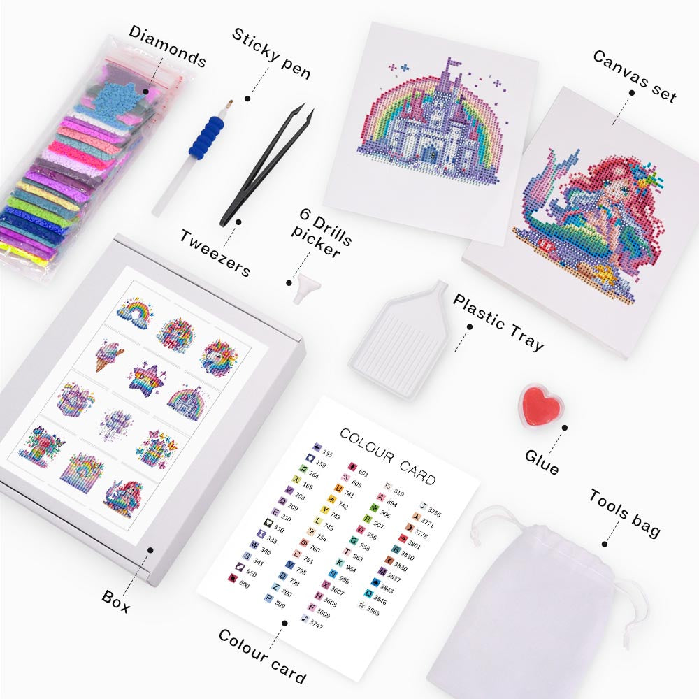 Diamond Painting - 12 Mini-Paintings | Unicorn Glitter Set