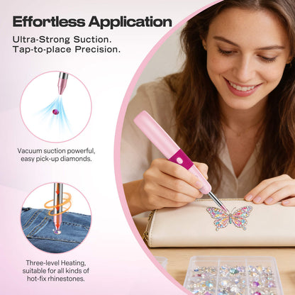 Diamond Painting Hotfix Rhinestone Applicator Kit – Cordless Tool with 3024 Rhinestones (Pink & Blue)