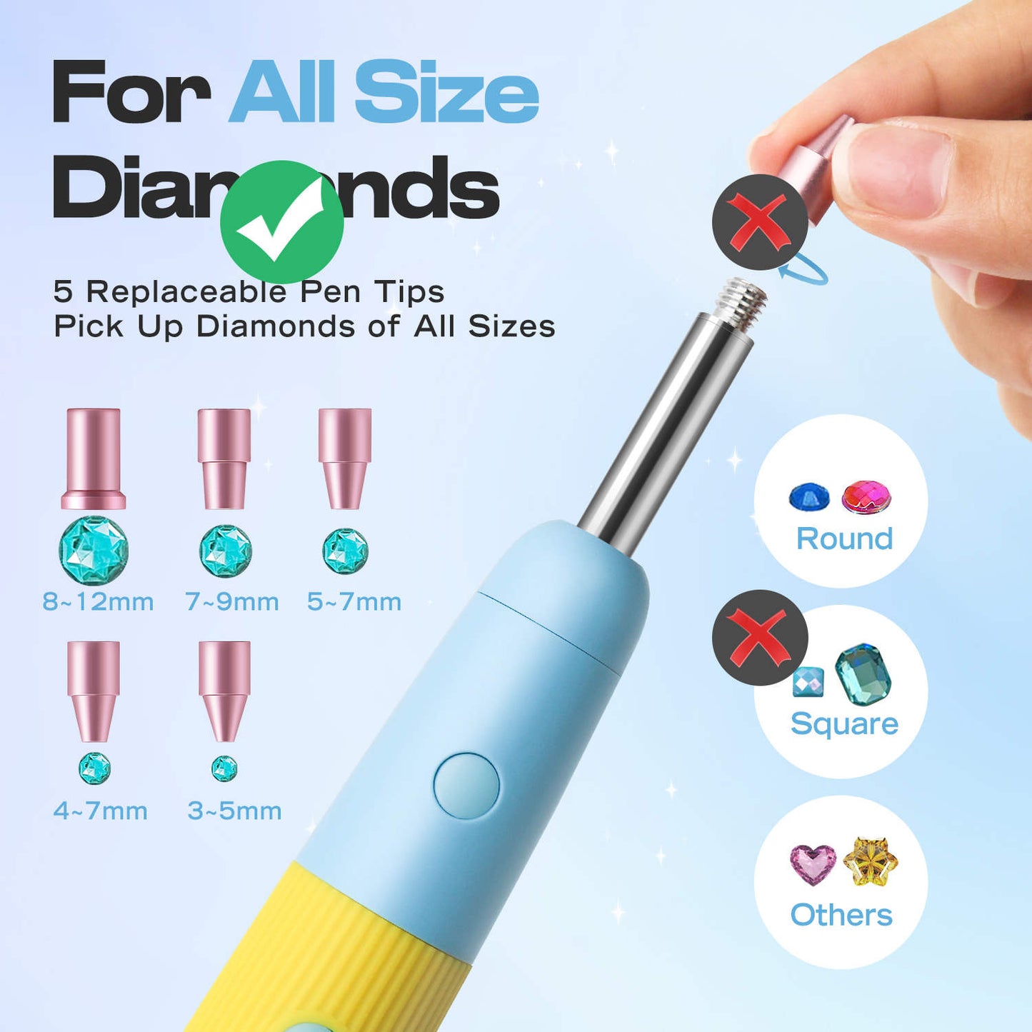 Diamond Painting Hotfix Rhinestone Applicator Kit – Cordless Tool with 3024 Rhinestones (Pink & Blue)