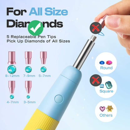 Diamond Painting Hotfix Rhinestone Applicator Kit – Cordless Tool with 3024 Rhinestones (Pink & Blue)
