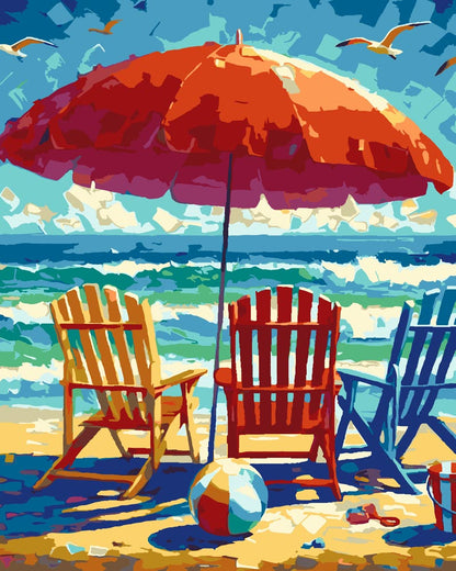 Diamond Painting - Beach Chairs and Umbrella