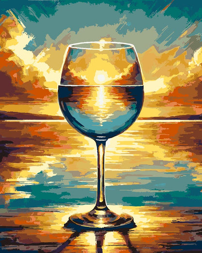 Diamond Painting - Wine Glass with Sunset