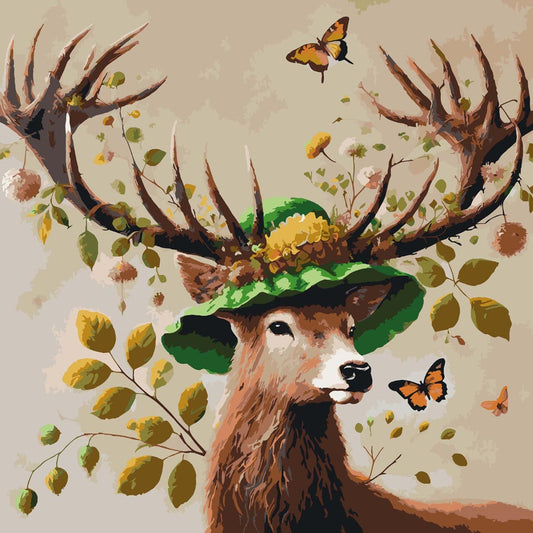 Diamond Painting - Deer with Green Hat