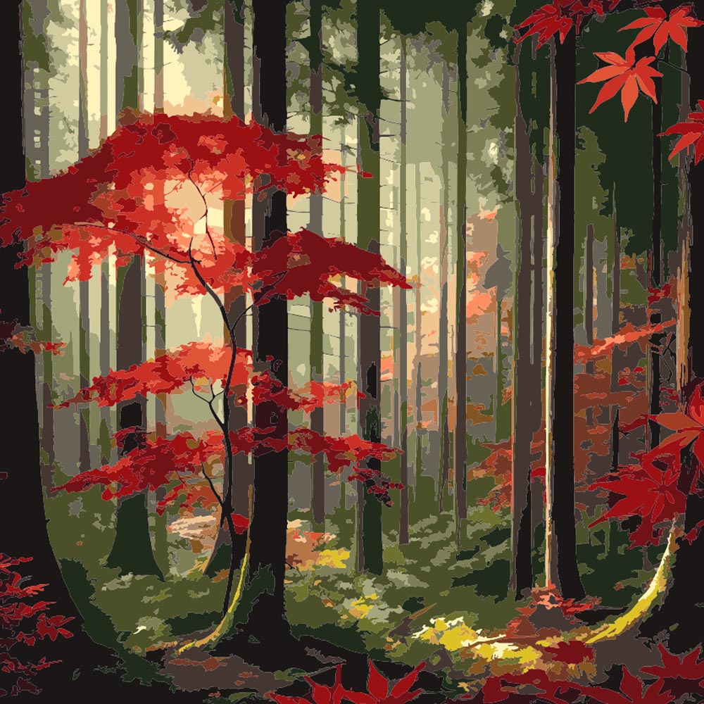 Diamond Painting - Red Forest Trees