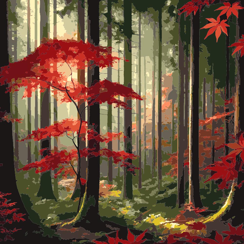 
Red Forest Trees diamond painting kit
