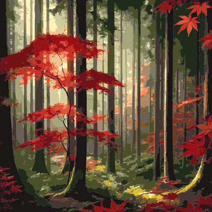 Diamond Painting - Red Forest Trees