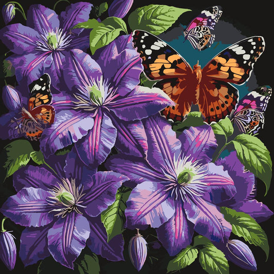 Diamond Painting - Butterflies and Purple Flowers