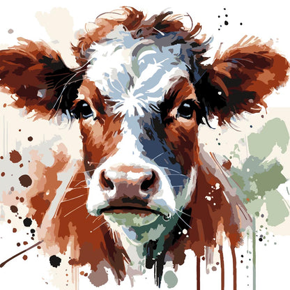 Diamond Painting - Portrait of a brown white cow