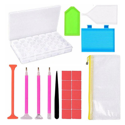 Diamond Painting - 12-Piece Accessory Kit with Storage Box & Tools