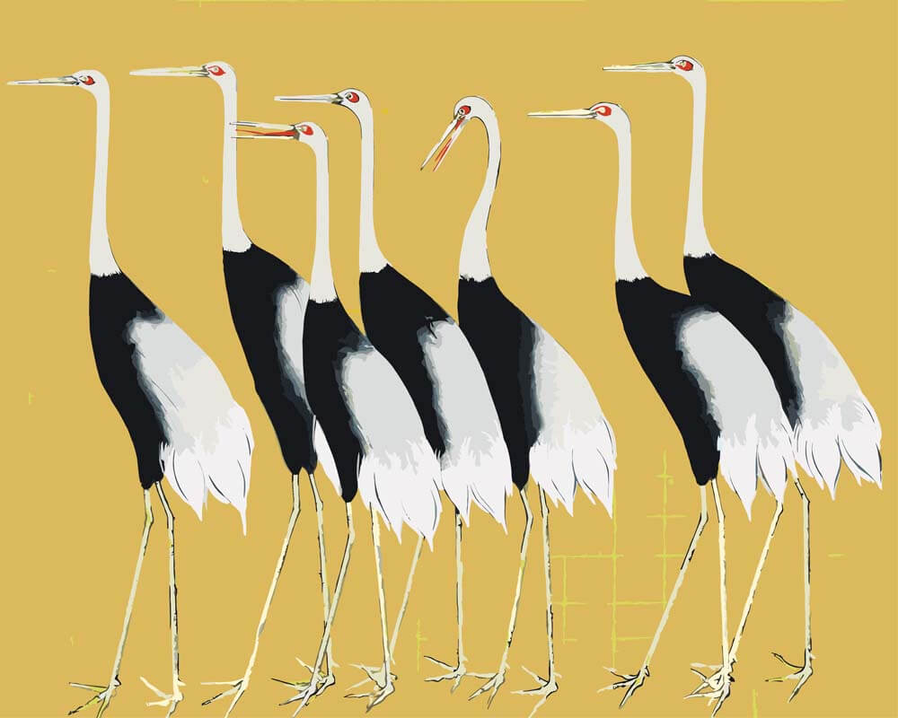 Diamond Painting - A Traditional Portrait of a Flock of Beautiful Japanese Red-Crowned Cranes | Ogata Korin